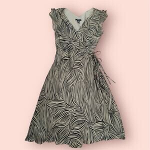 Vintage Y2K 100% Silk Wrap Dress ALFANI Large 12 Tropical Zebra Animal Print